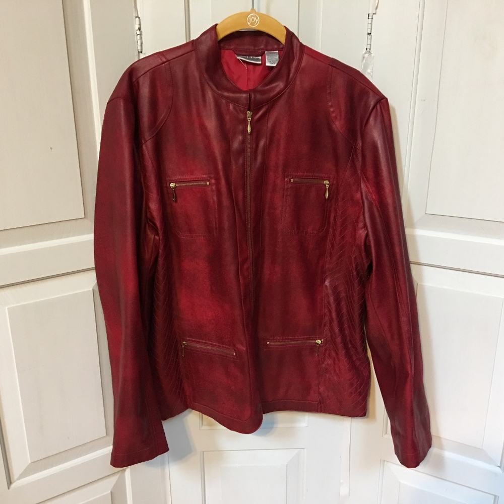 Chico's size 3 RED Faux Leather Jacket